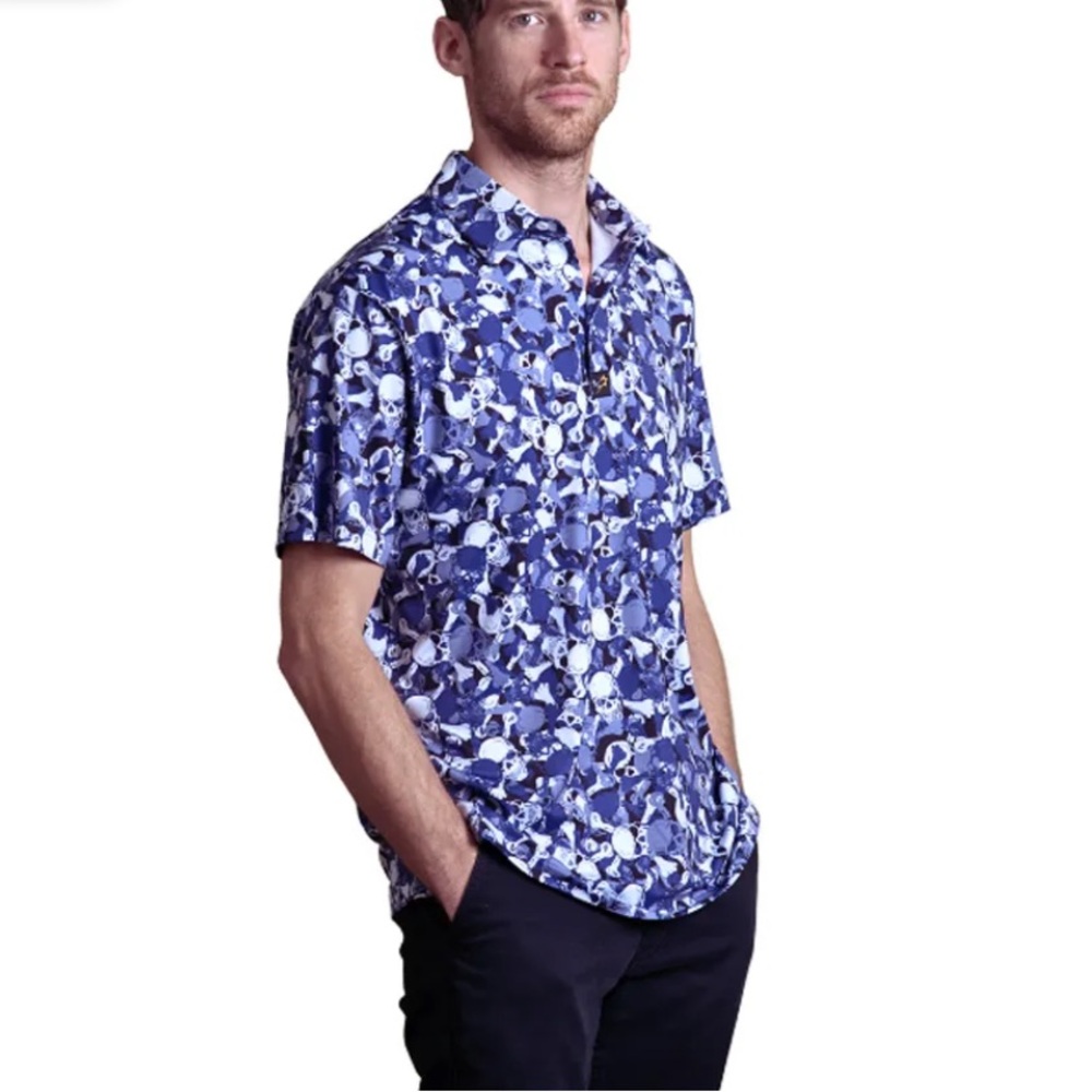 Sparks Golf Skull Printed Short Sleeve Polo Shirt Purple